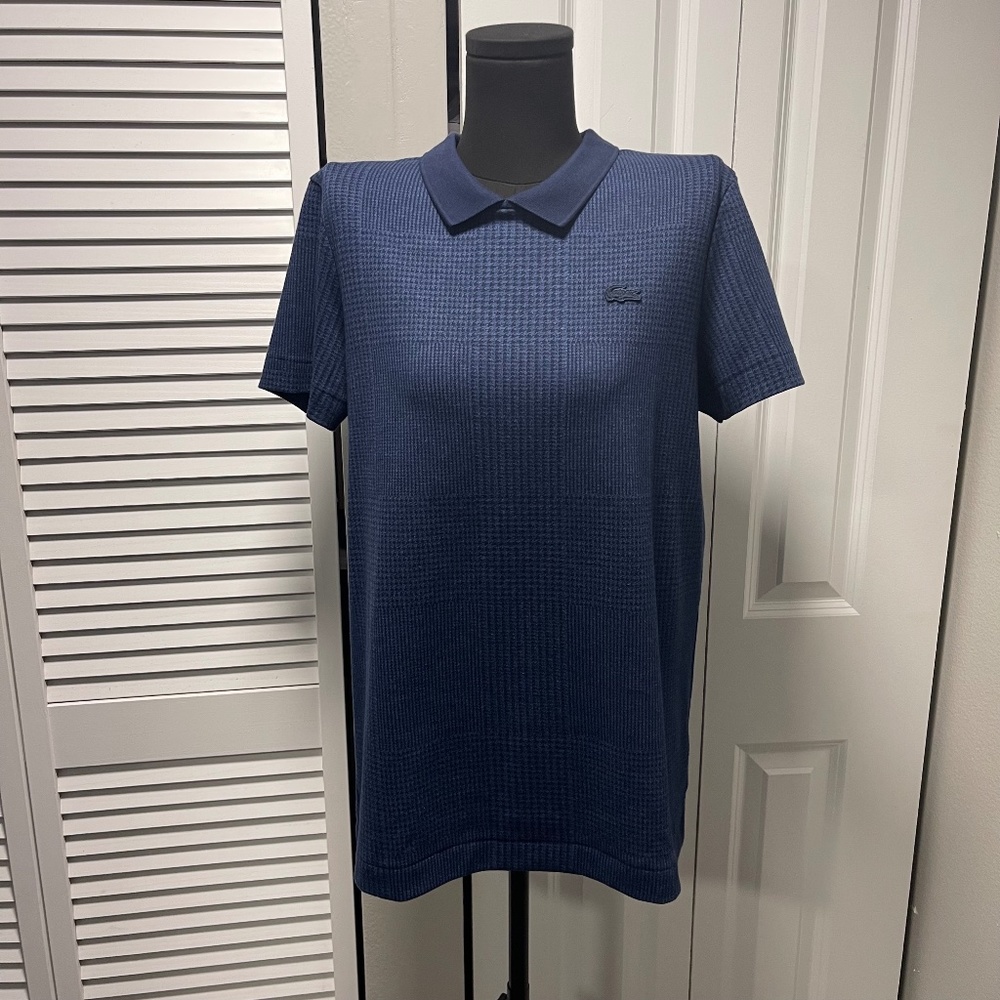 $125+NEW Lacoste Dark Blue Check Short Sleeve Polo Shirt SZ40/US10